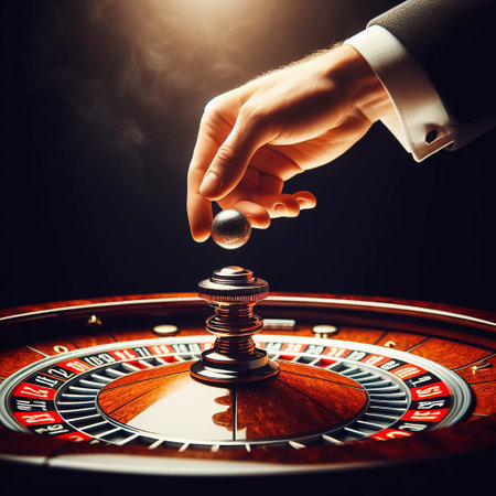 Man playing roulette in casino. Casino concept. Casino Roulette Wheel.の素材