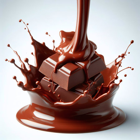 Chocolate splashing on a white background. 3d rendering.の素材