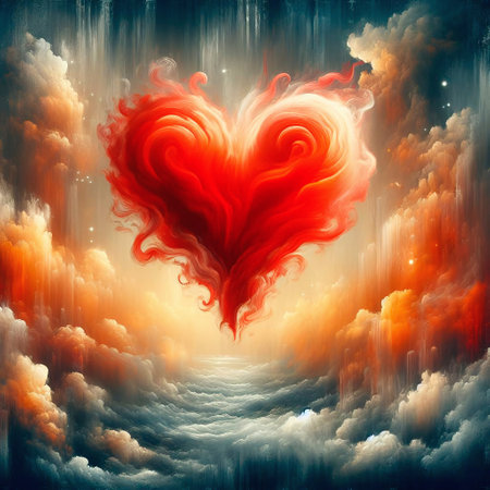 Heart in the clouds. Valentine's day background. 3D renderingの素材