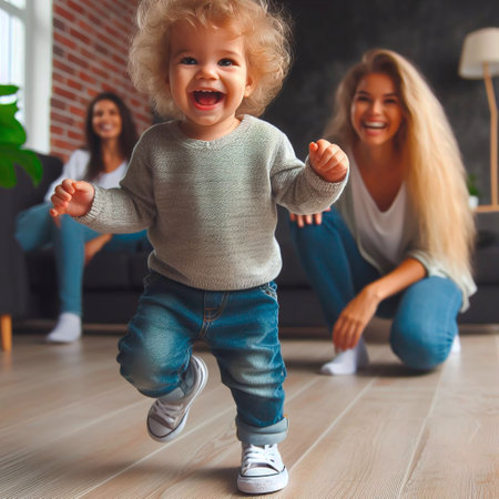 Happy family having fun at home. Mother and her little daughter playing together.の素材