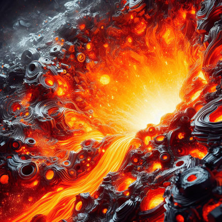 Fiery explosion. Fantasy fractal texture. Digital art. 3D rendering.の素材