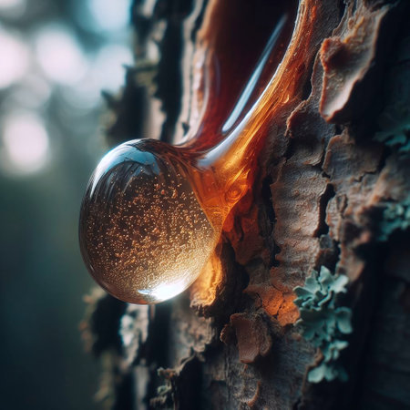 Macro photography of resin on the bark of a treeの素材