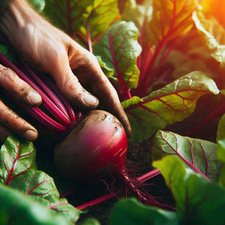 Beetroot in the hands of a farmer. Selective focus. nature.の素材