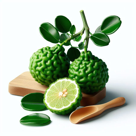Bergamot (Kaffir lime) on white backgroundの素材