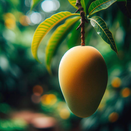 Mango fruit on the tree with blur background. (Selective focus)の素材