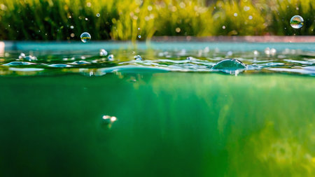 Water drops on the surface of the lake. Water drops on the surface of the water.の素材