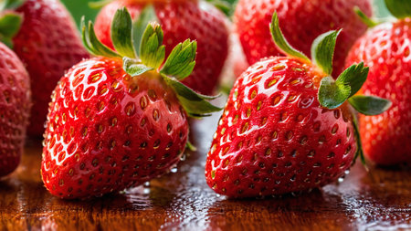 Strawberries on a wooden table. Close-up. Macro.の素材