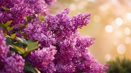 Branch of lilac flowers on a background of green foliage.の写真素材