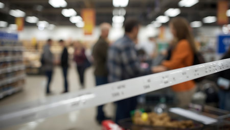 Blurred image of people shopping in department store, shallow depth of focus.の素材