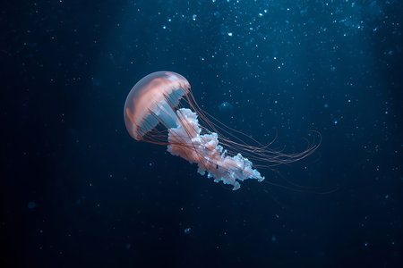 Jellyfish in the deep blue sea. 3d rendering.の素材