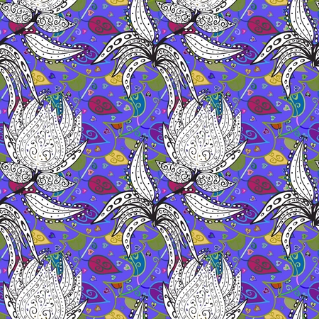 Vector seamless texture with doodles. Endless background. Ethnic seamless pattern. Vector backdrop. Bright pattern. Summer template. Use for wallpaper,pattern fills, web page backgroundのイラスト素材