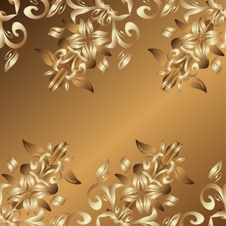 Pattern on gold background with golden flowers. Vector illustration.のイラスト素材