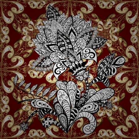 Seamless texture with abstract flowers, hand drawn pattern, ornate red background black and white. EPS 10.のイラスト素材