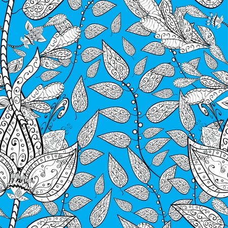 Seamless wallpaper pattern in vintage style on blue background.のイラスト素材