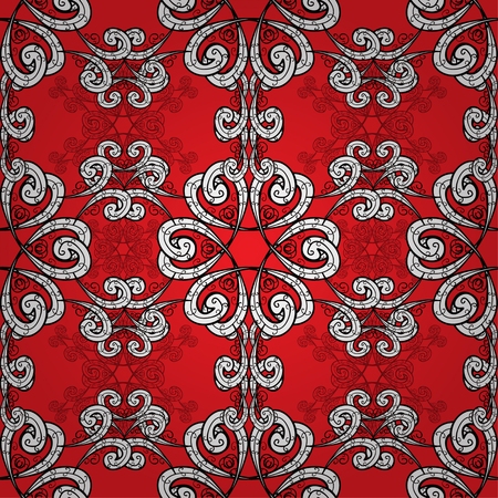 vector seamless abstract floral pattern on red backgroundのイラスト素材