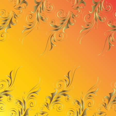 vector abstract floral golden pattern on yellow and orange gradient backgroundのイラスト素材