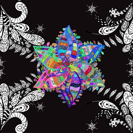 Seamless floral vivid pattern with colorful flowers on black. Vector illustration.のイラスト素材