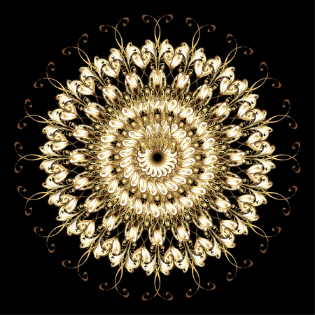 Oriental vector pattern with arabesque and floral elements. Abstract golden ornamentのイラスト素材