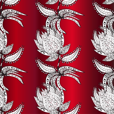 Background with red gradient with white doodles flowers. Vector illustration.のイラスト素材