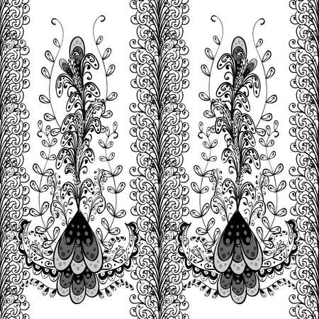 vector seamless abstract floral pattern, monochrome. Black and white vector seamless pattern, vintage doodles ornament.のイラスト素材
