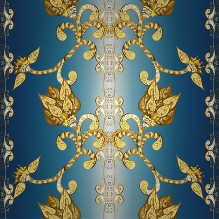 Background with blue gradient with golden doodles flowers. Vector illustrationのイラスト素材
