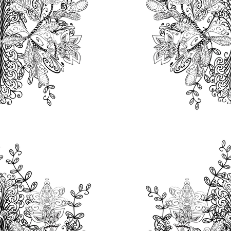 vector seamless abstract floral pattern, monochrome. Black and white vector seamless pattern, vintage doodles ornament.のイラスト素材