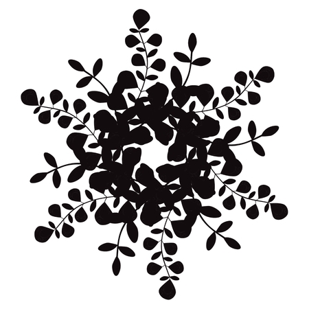 Hand drawn pattern with various elements, flowers, branch on white background and black silhouetteのイラスト素材