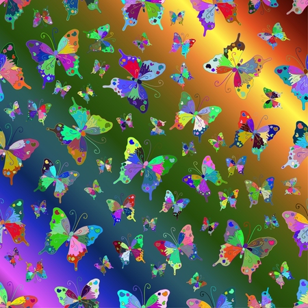 tropical  pattern vector with butterflies on rainbow gradient backgroundのイラスト素材