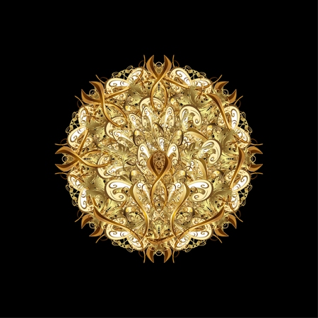 Oriental vector pattern with arabesque and floral elements. Abstract golden ornamentのイラスト素材