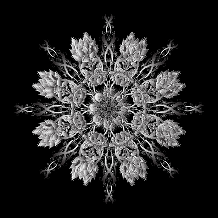 Oriental vector pattern with arabesque and floral elements. Abstract gray and white ornamentのイラスト素材