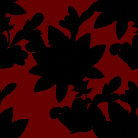 Hand drawn seamless pattern with various elements, flowers, branch on red background and black silhouetteのイラスト素材
