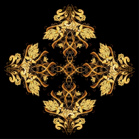 vector illustration texture with golden elements on black backgroundのイラスト素材