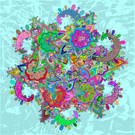 Doodles Abstract Floral Illustration Design Element. Colored Version.のイラスト素材