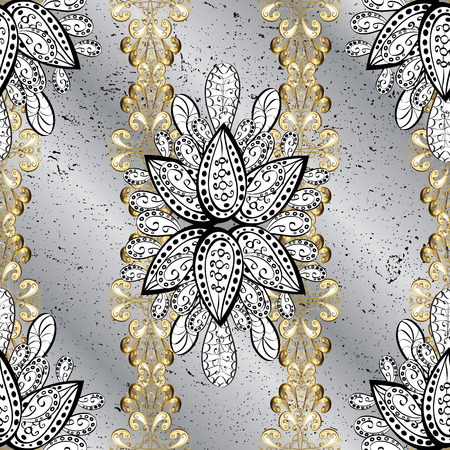 Vintage pattern on gray gradient background with golden elements.のイラスト素材