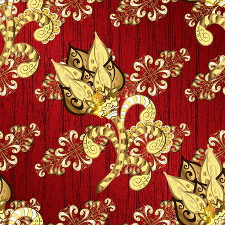 Red vintage gradient background illustration with golden and white elements. Vector illustration.のイラスト素材