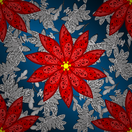 Colorful red petal flower. Mandala doodle style. Vector illustration. Seamless patternのイラスト素材