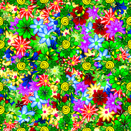 Vector seamless texture with abstract doodles flowers.のイラスト素材