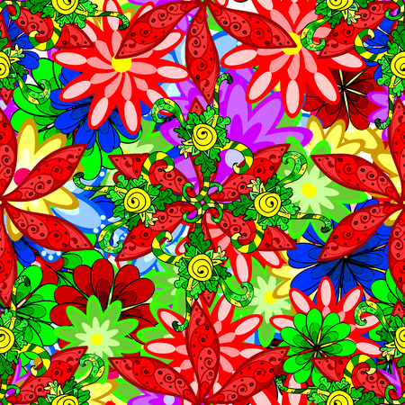 Vector seamless texture with abstract doodles flowers.のイラスト素材