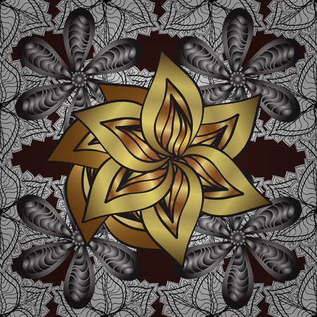 Vintage pattern on black background with golden and white elements.のイラスト素材