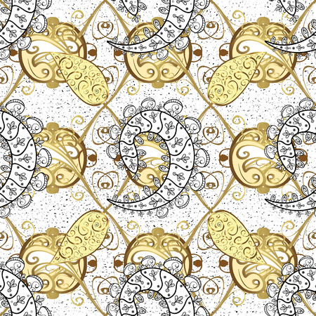 Vintage pattern on white background with golden elements.のイラスト素材