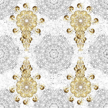 Vintage pattern on white background with golden elements.のイラスト素材
