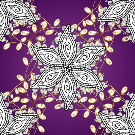 Vintage pattern on lilac round gradient background with golden elements. Vector illustrationのイラスト素材