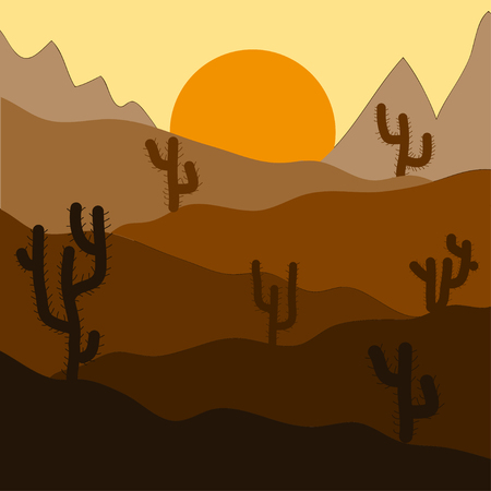 Cactus plants in desert sunset backgroundのイラスト素材