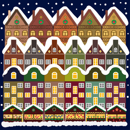 Winter city flat landscape. Colored vector illustrationのイラスト素材