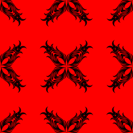 Black flowers silhouette on red background. Vector illustration.のイラスト素材