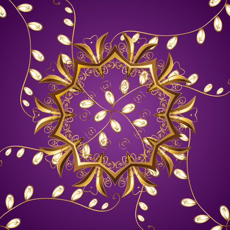 Seamless vintage pattern on lilac background with golden elements.のイラスト素材