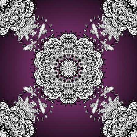 Seamless vintage pattern on lilac background with white floral elements with shadows.のイラスト素材