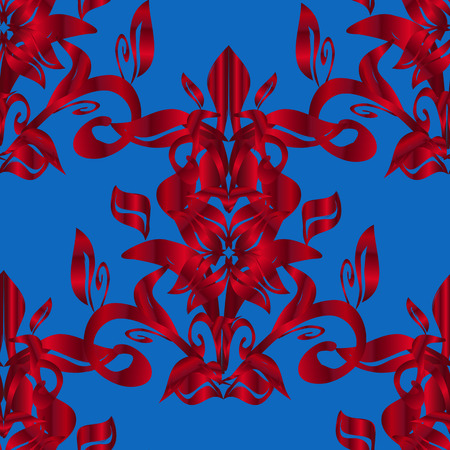 Red gradient flower on blue seamless background. Vector illustrationのイラスト素材