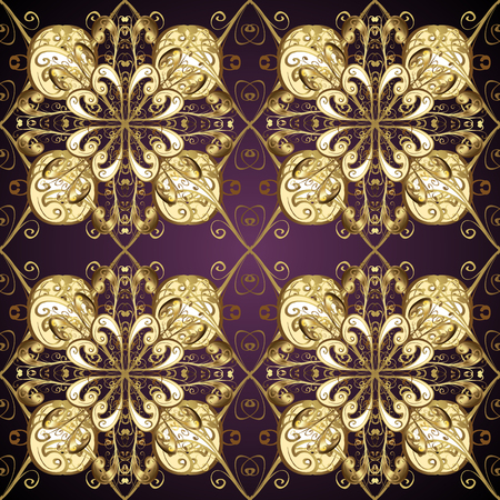 Vintage pattern on lilac gradient background with golden elements. Vector illustrationのイラスト素材