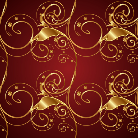 Golden leaf lace on red gradient background. Vector.のイラスト素材